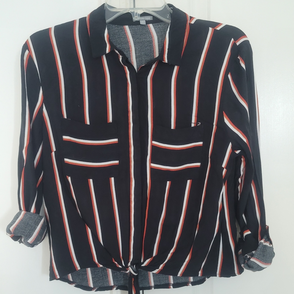 Charlotte Russe Crop Knot Tie Button Up Shirt